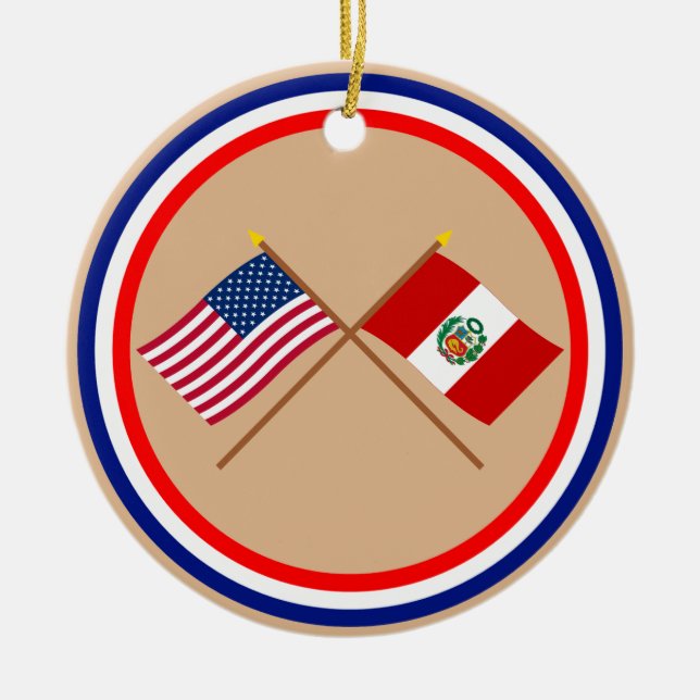 Ornement En Céramique Les USA et drapeaux croisés par Pérou (Devant)