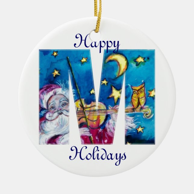 ORNEMENT EN CÉRAMIQUE LETTRE DE NOËL M / MONOGRAM PÈRE NOËL INSPIRÉ (Devant)