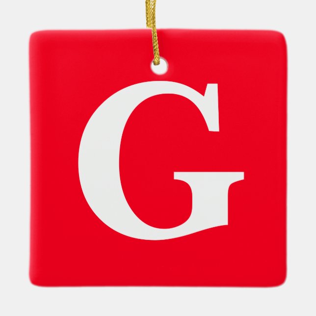 Ornement En Céramique Lettre initiale Monogramme Rouge Blanc Plaine Simp (Devant)