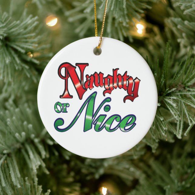 Ornement En Céramique Lettres rouges rétro Noël, Naughty ou Nice (Arbre)