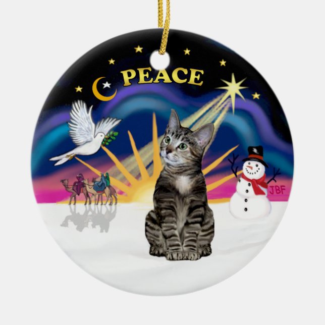 Ornement En Céramique Lever de Noël - Tabby Tiger chat Brown (Devant)