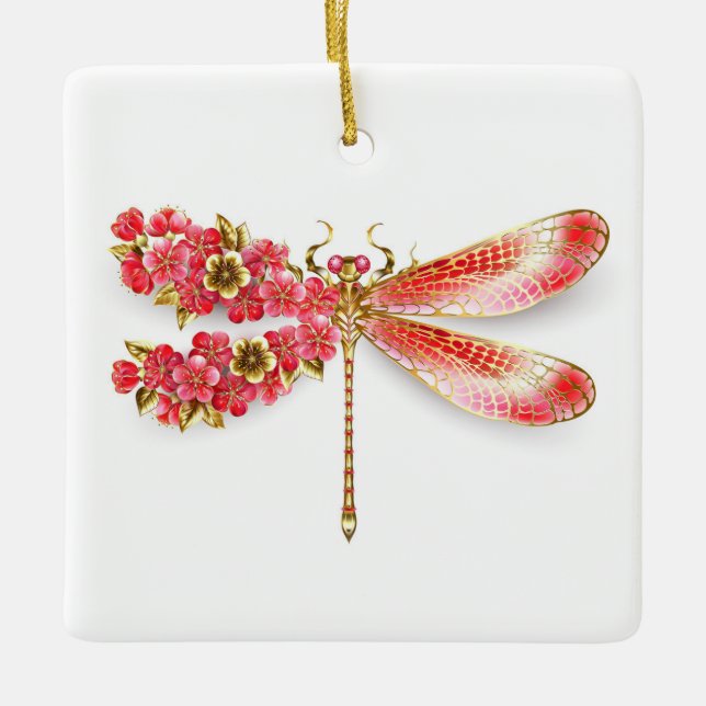 Ornement En Céramique libellule de fleurs avec sakura de bijoux (Devant)