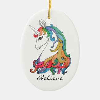 Ornement En Céramique Licorne mignonne d'arc-en-ciel d'aquarelle