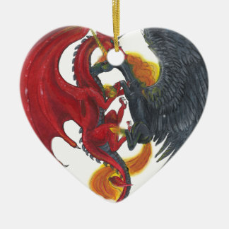 Ornement En Céramique Licorne noire du feu et dragon rouge