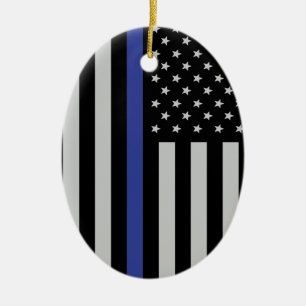 Ornement En Céramique Ligne bleue mince - Drapeau américain personnalis