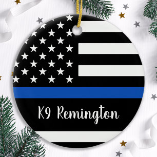 Ornement En Céramique Ligne Bleue Mince - Officier de Police - Drapeau A