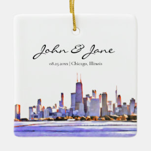 Ornement En Céramique Ligne Skyline Chicago personnalisée