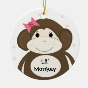 Ornement En Céramique Lil' Singe avec un cou à cheveux rose