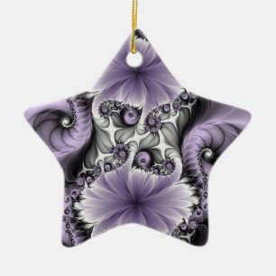 Ornement En Céramique Lilac Illusion Abstrait Floral Fractal Art Star
