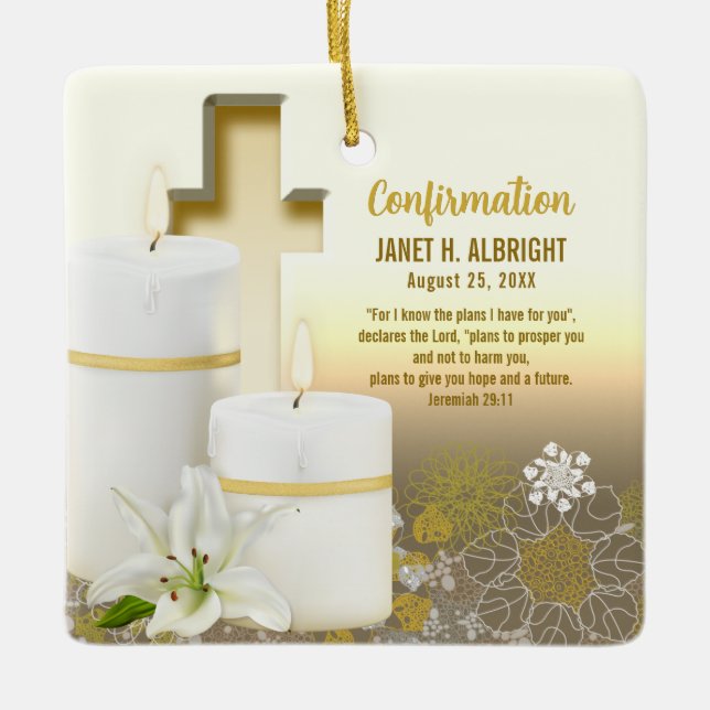 Ornement En Céramique Lily Candle Cross (Devant)