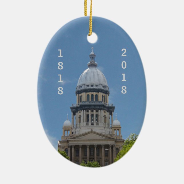 Ornement En Céramique Lincoln Illinois Capitol Bicentennial (Dos)