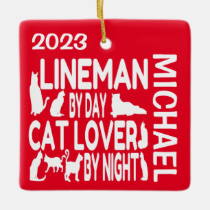 Ornement En Céramique Lineman aime les chats PERSONNALISÉS