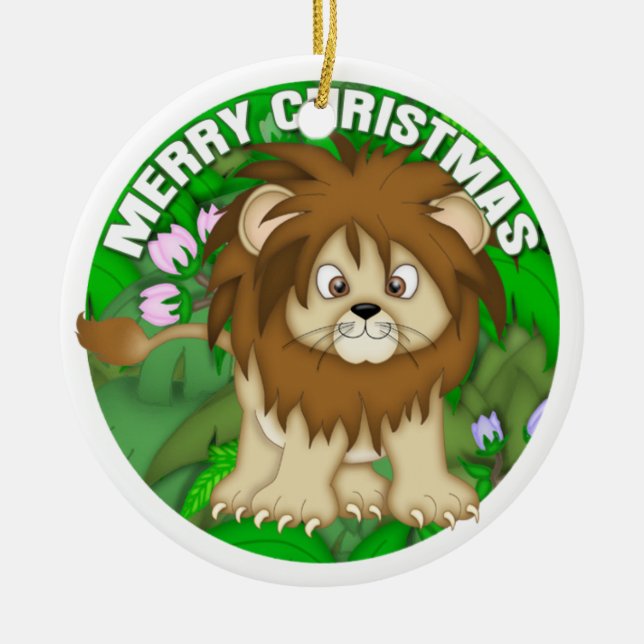 Ornement En Céramique Lion de Joyeux Noël (Devant)