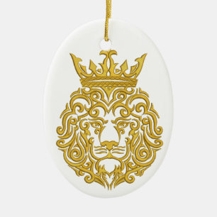 Ornement En Céramique lion doré dans la couronne