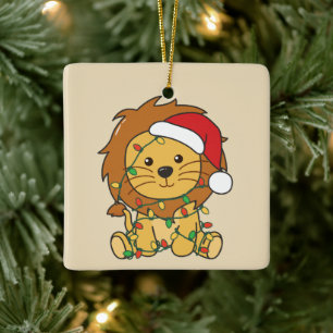 Ornement En Céramique Lion Noël Animaux d'hiver Lions de vacances