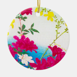 Ornement En Céramique lis japonais - magenta, jaune bleu