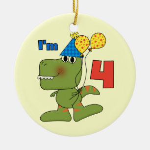 Ornement En Céramique Little Dino 4th Birthday Tshirts et cadeaux