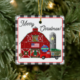 Ornement En Céramique Little Red Truck Christmas Tree Farm et Grange