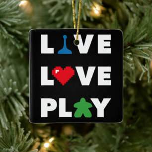 Ornement En Céramique Live, Love, Play White Text Ceramic Ornament