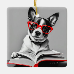 Ornement En Céramique Livre de lecture de chien