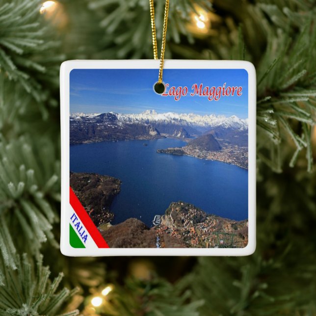 Ornement En Céramique LMD077 LAKE MAGGIORE Aerial View, Italie, (Arbre)