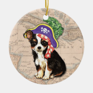 Ornement En Céramique Long manteau Chihuahua Pirate