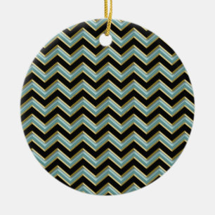 Ornement En Céramique L'or noir Teal zigzaguent