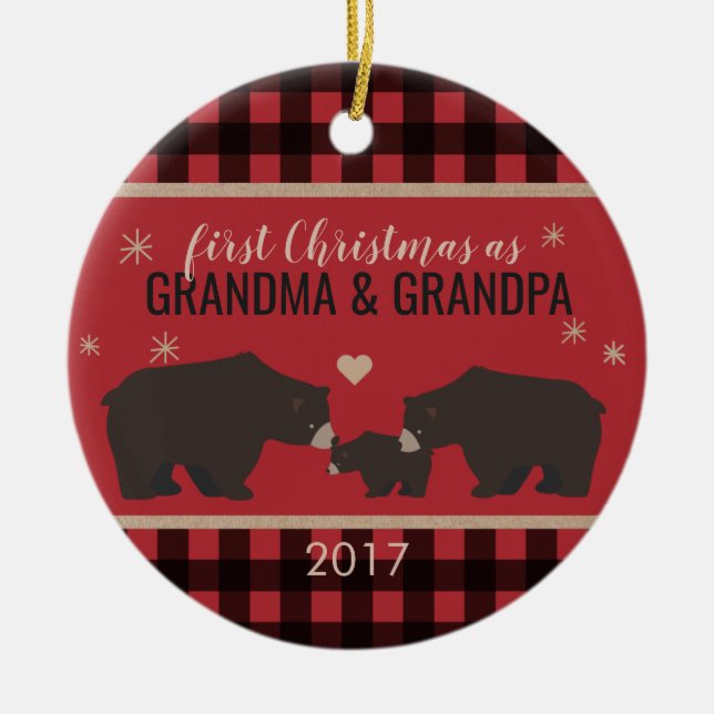Ornement En Céramique L'ornement du grand-parent en plaid personnalisé (Devant)