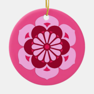 Ornement En Céramique Lotus Flower Mandala, Fuchsia Pink et Bourgogne