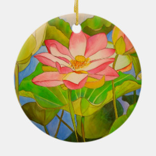 Ornement En Céramique Lotus rose nénuphar aquarelle peinture