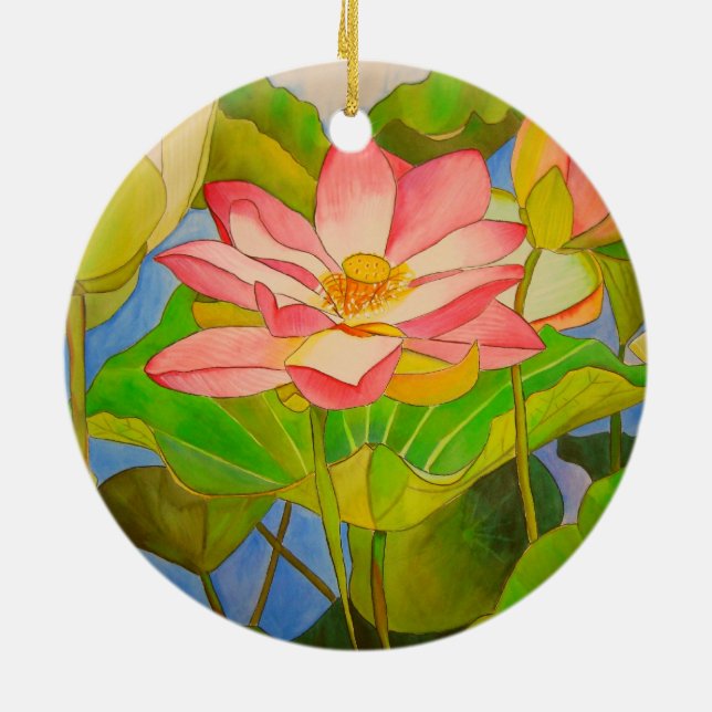 Ornement En Céramique Lotus rose nénuphar aquarelle peinture (Dos)