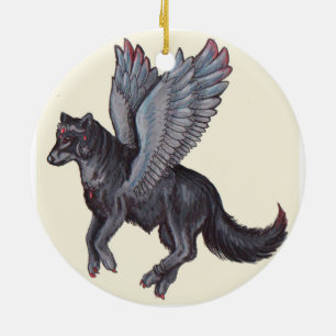 Ornement En Céramique Loup à ailes
