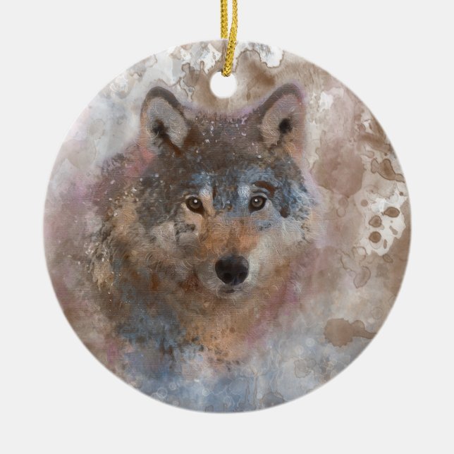 Ornement En Céramique Loup dans l'aquarelle (Devant)