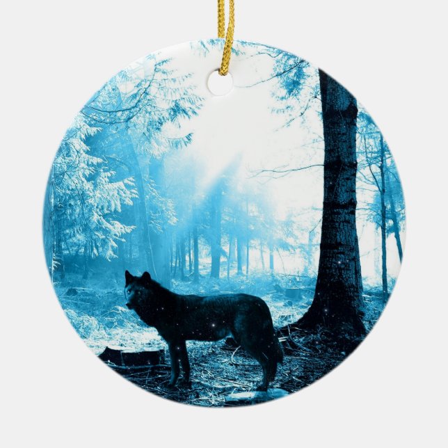 Ornement En Céramique Loup noir seul dans la forêt (Devant)