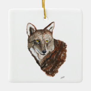 Ornement En Céramique Loup rouge