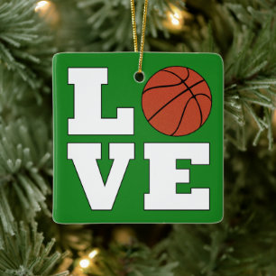 Ornement En Céramique LOVE Basketball Red and Green Christmas Basketball