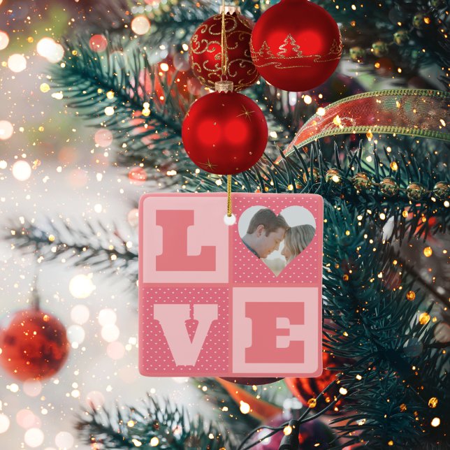 Ornement En Céramique Love Couple Photo Coeurs roses Motif Valentines (Créateur téléchargé)