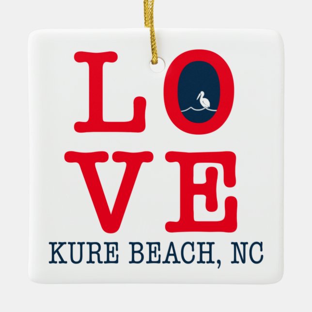 Ornement En Céramique Love Kure Beach, Noël NC (Devant)