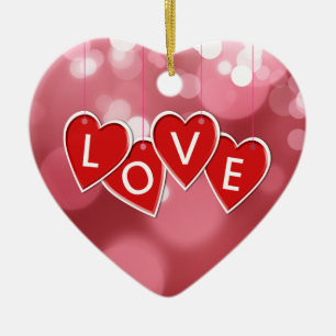 Ornement En Céramique Love Lettering Red Hearts