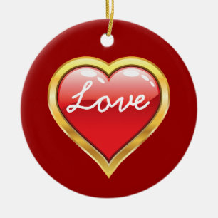 Ornement En Céramique Love Red Golden Heart Saint Valentin