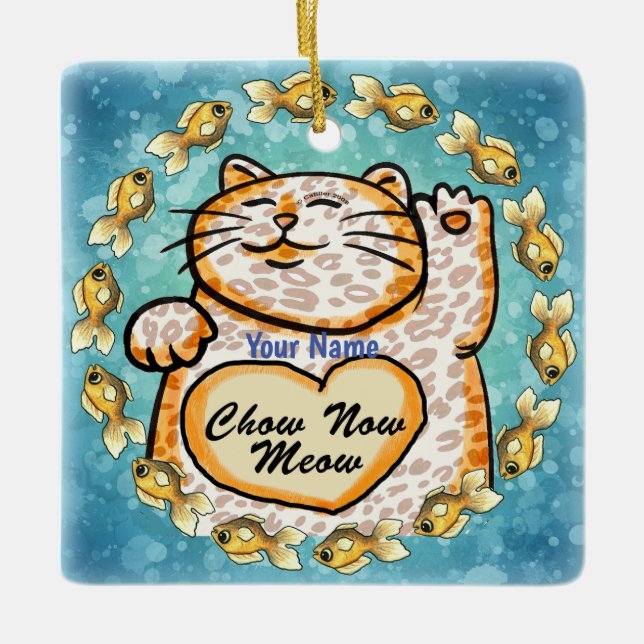 Ornement En Céramique Lucky Cat Meow (Devant)