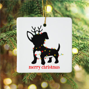 Ornement En Céramique Lumières de Noël de Chiweenie