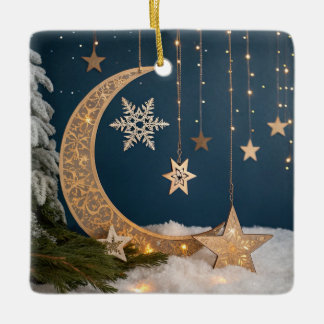 Ornement En Céramique Lune de Noël mystique céleste