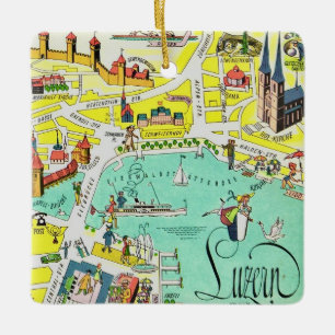 Ornement En Céramique Luzerne Suisse Carte Colorée