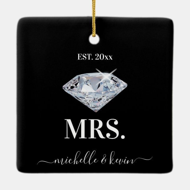 Ornement En Céramique M. & Mme Mariage Noir & Blanc (Dos)