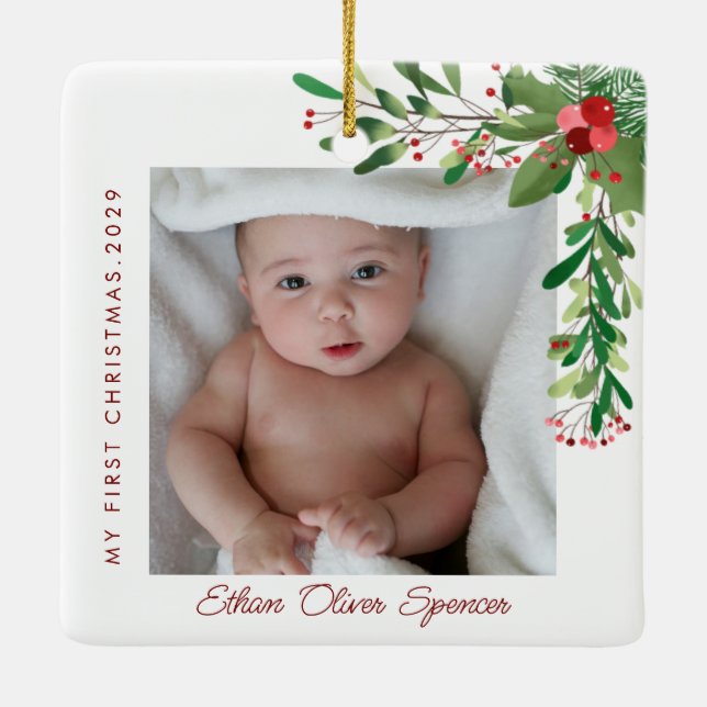 Ornement En Céramique Ma première photo de bébé de Noël (Dos)