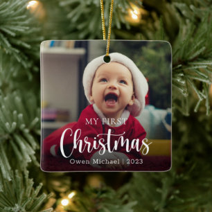 Ornement En Céramique Ma première photo de Noël Nouveau bébé
