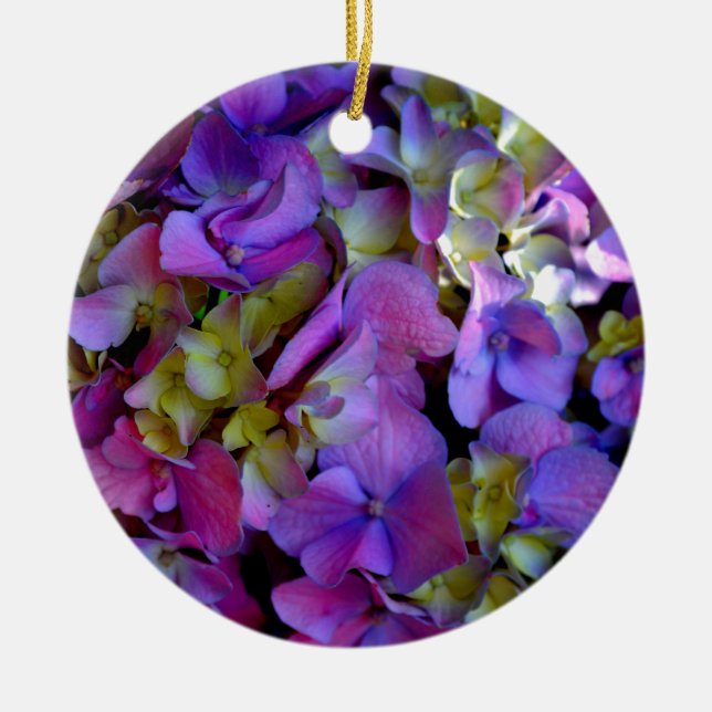 Ornement En Céramique Magenta Purple bleu jaune Hydrangeas fleurs (Devant)