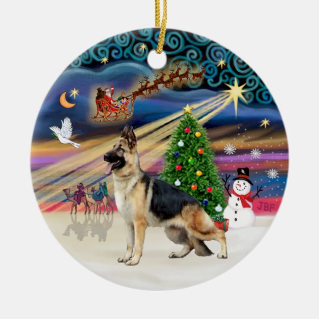 Ornement En Céramique Magie de Noël - berger allemand 13 (Devant)