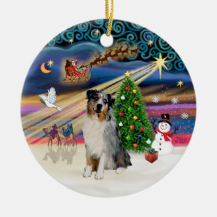 Ornement En Céramique Magie de Noël - Berger australien (merle)